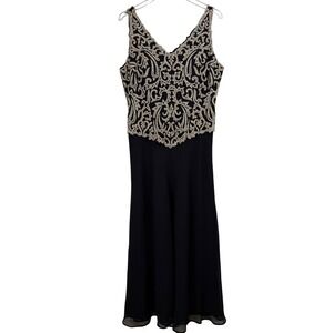 JKARA NEW YORK Black Beaded Embellished‎ MAXI Sleeveless Formal Gown Dress 10